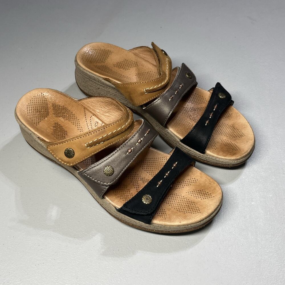 Acorn Leather Sandals Womens W7 Brown Beaded Boho Adjustable Strappy Comfort
